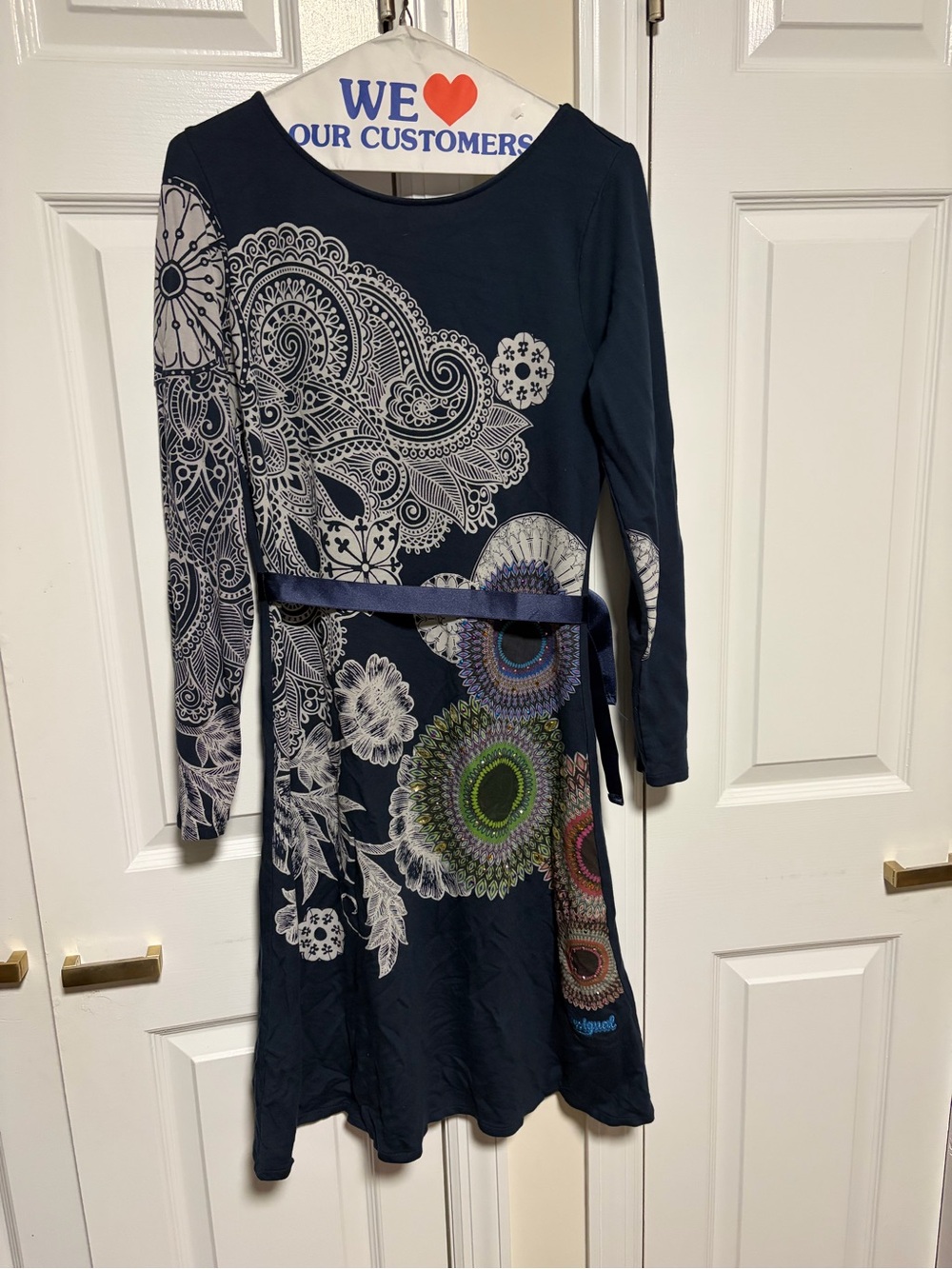 Desigual Navy Blue Long Sleeve Floral Paisley Print Dress